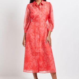 Petite Floral Organza Button Midi Dress