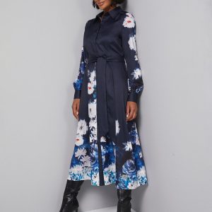 Floral Tie Back Midi Shirt Dress