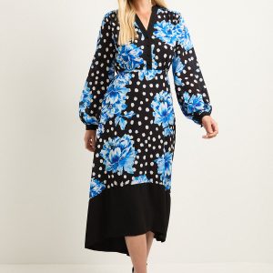 Petite Floral Belted Contrast Midi Dress