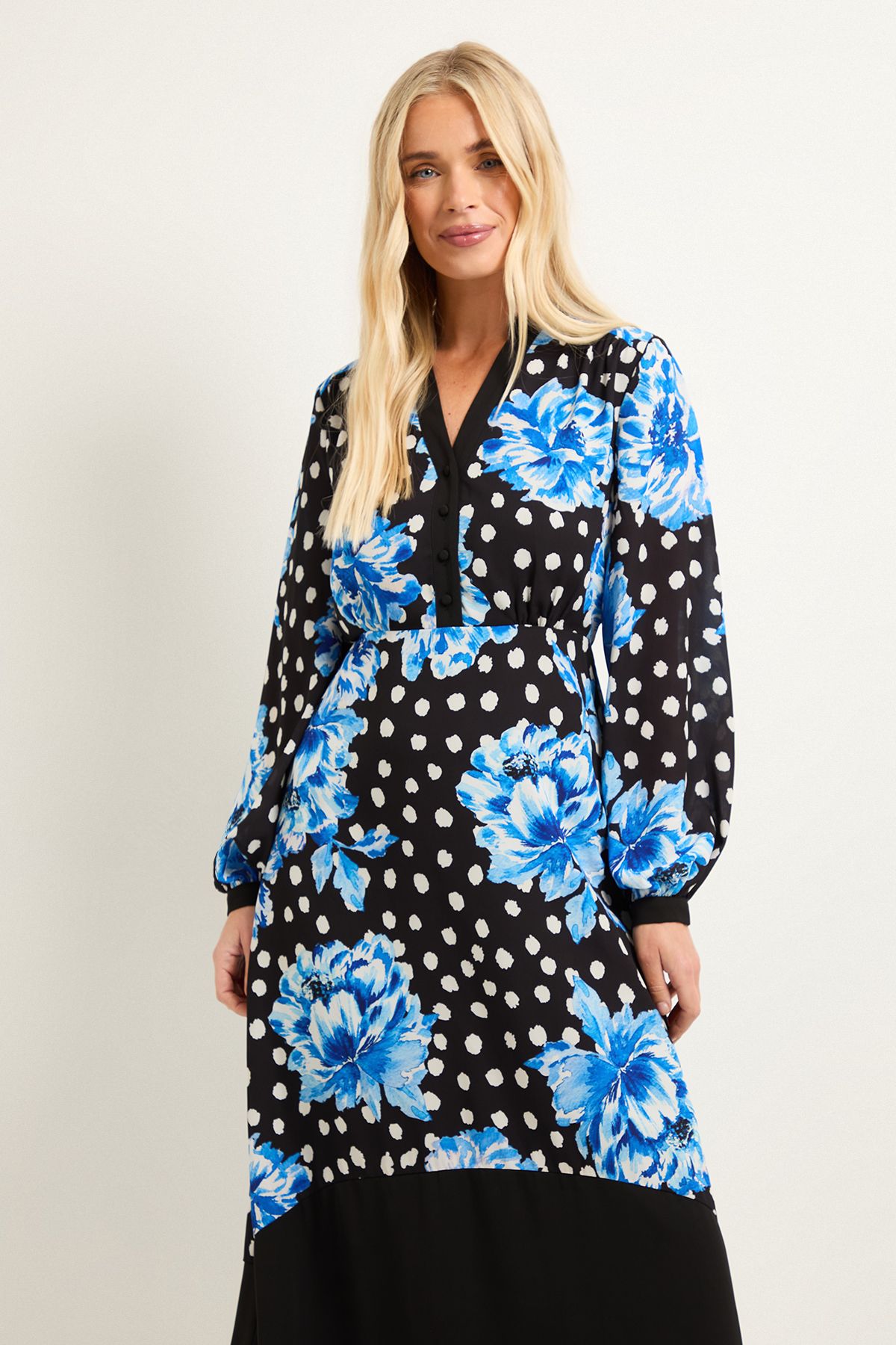 Petite Floral Belted Contrast Midi Dress - Image 2