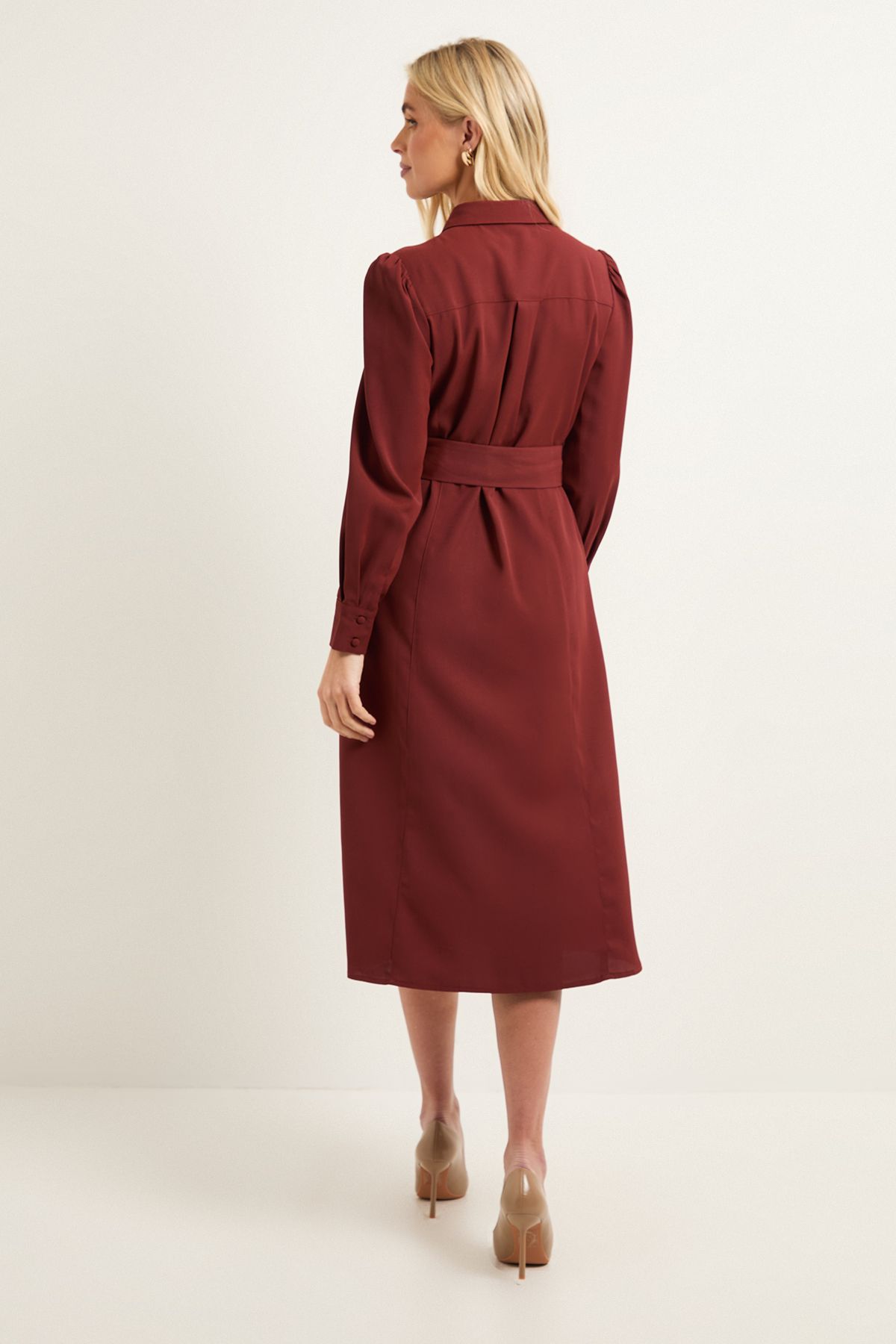 Petite Zip Front Crepe Shirt Midi Dress - Image 3