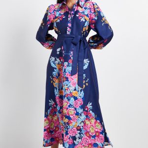 Petite Floral Western Belted Midi Shirt Dress