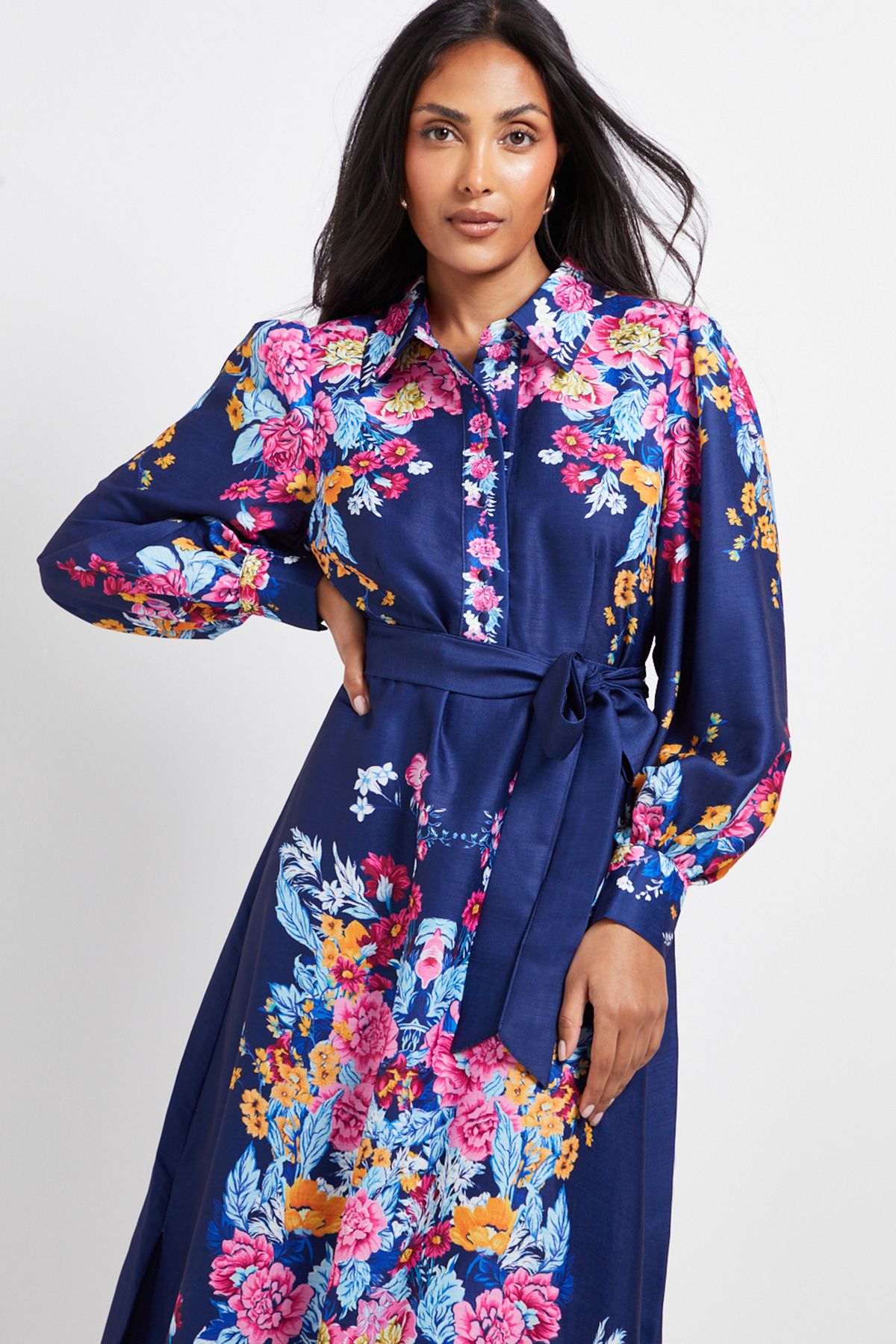Petite Floral Western Belted Midi Shirt Dress - Image 2