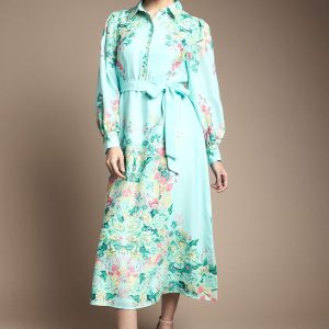 Floral Western Belted Midi Shirt Dress