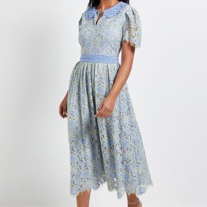 Petite Lace Collared Button Midi Dress
