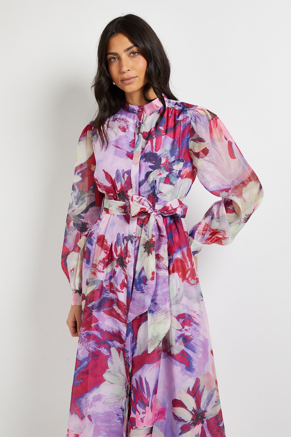 Floral Print Organza Midi Shirt Dress - Image 2
