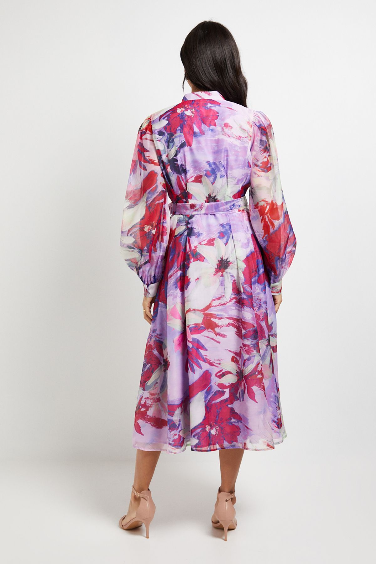 Floral Print Organza Midi Shirt Dress - Image 3
