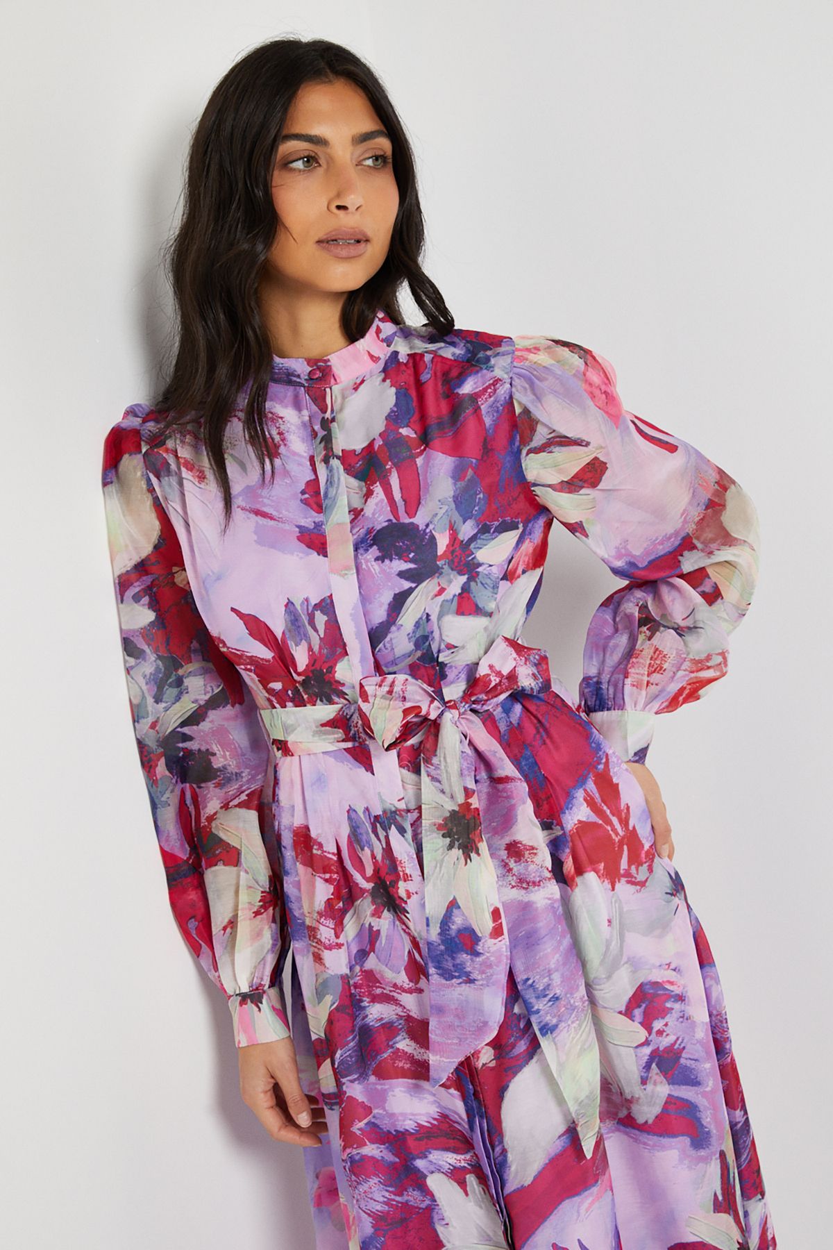 Floral Print Organza Midi Shirt Dress - Image 4