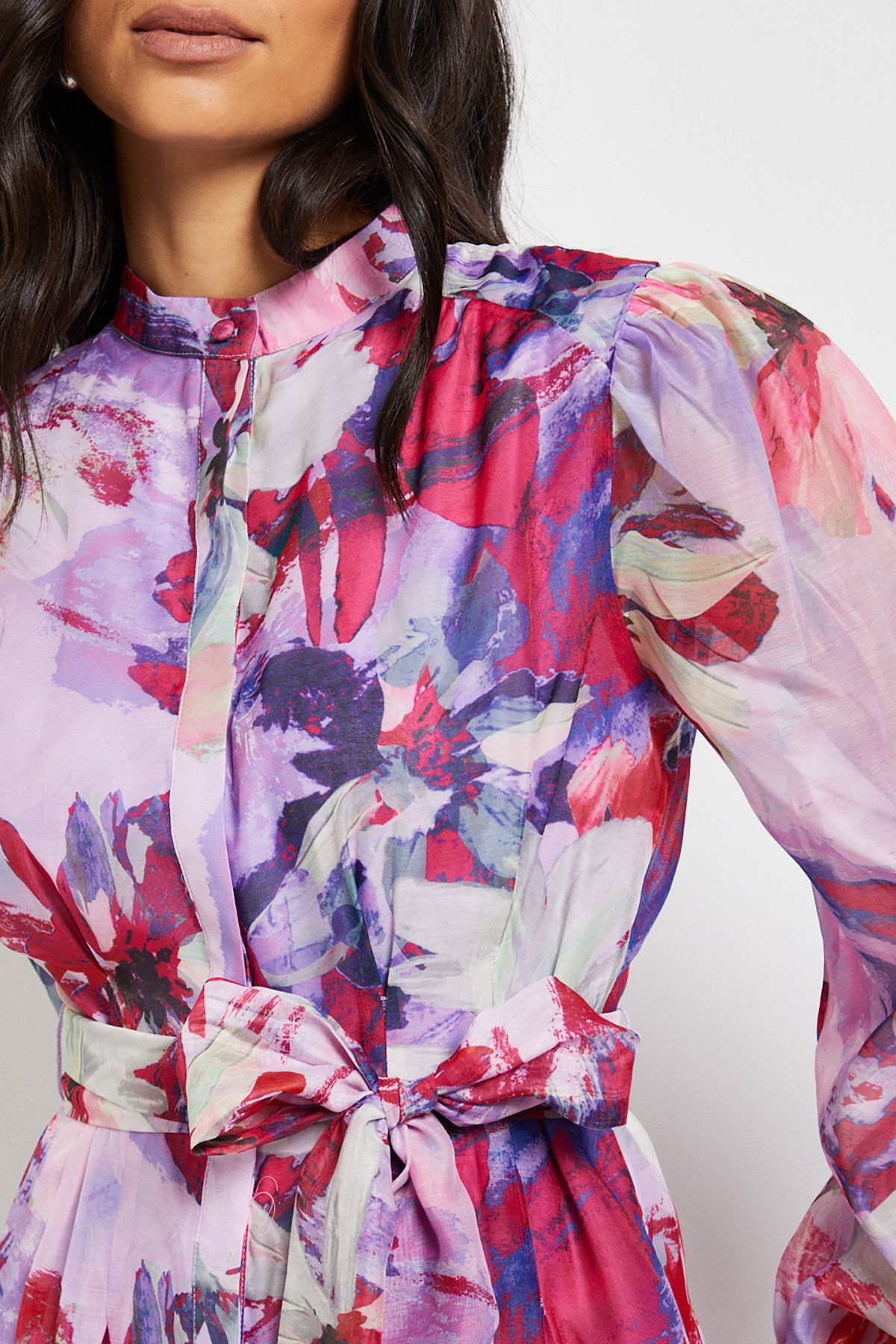 Floral Print Organza Midi Shirt Dress - Image 5