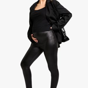Maternity Leather Look Over Bump Leggings