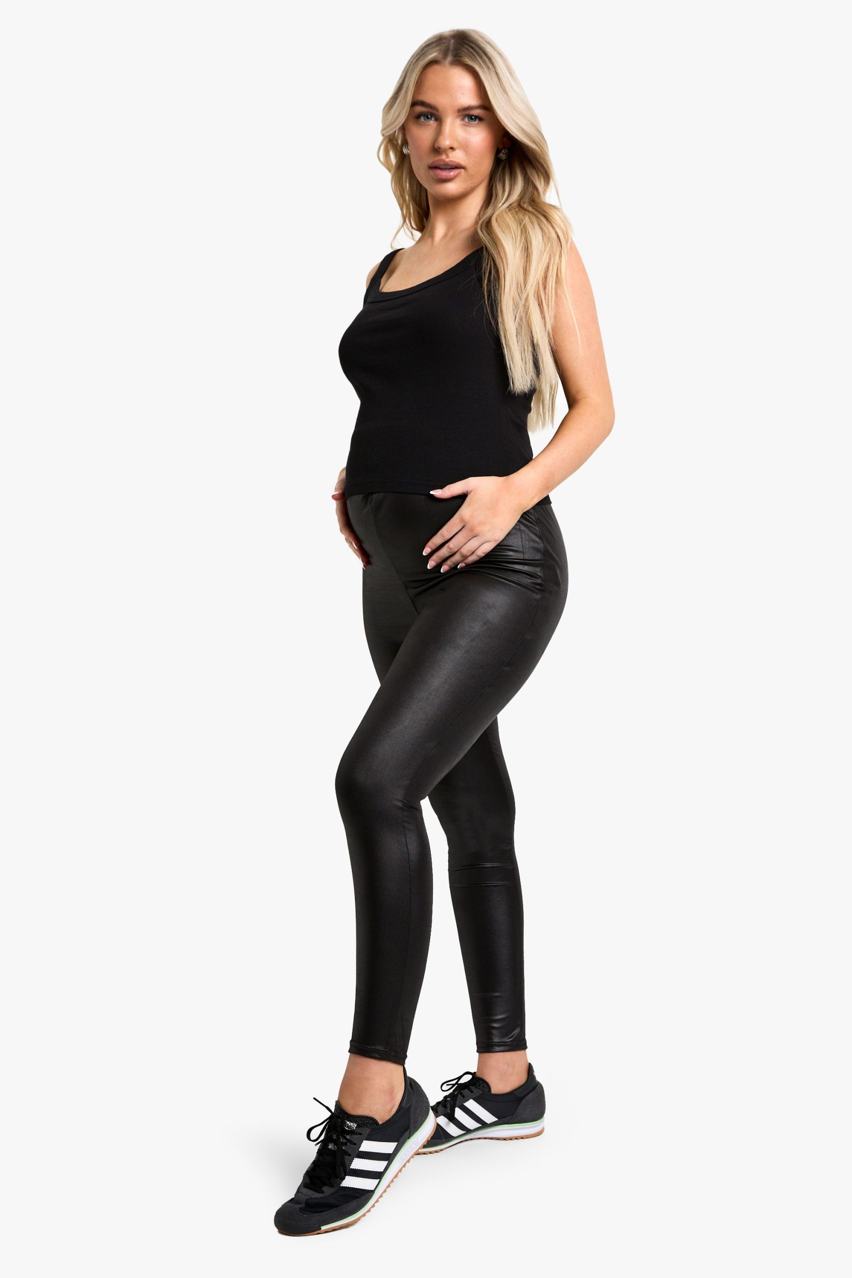 Maternity Leather Look Over Bump Leggings - Image 3