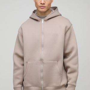 Oversized Zip Through Bonded Scuba Hoodie