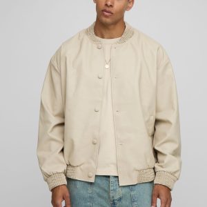 Oversized Fit Soft PU Bomber Jacket