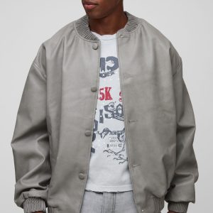 Oversized Fit Soft PU Bomber Jacket