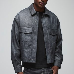 Oversized Washed Twill Stitch Detail Trucker Jacket