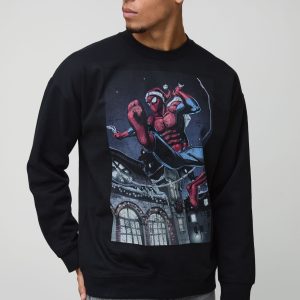 Oversized Spiderman Christmas License Print Sweatshirt