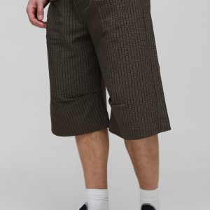 Tall Check Ripstop Pleat Knee Baggy Shorts