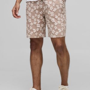 Elasticated Regular Fit Floral Satin Jacquard Shorts