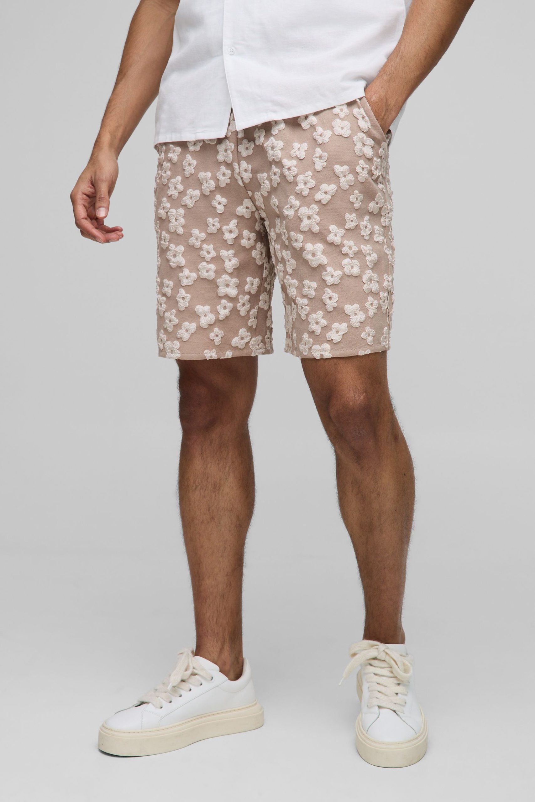Elasticated Regular Fit Floral Satin Jacquard Shorts