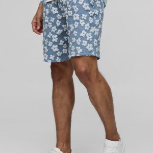 Elasticated Regular Fit Floral Satin Jacquard Shorts