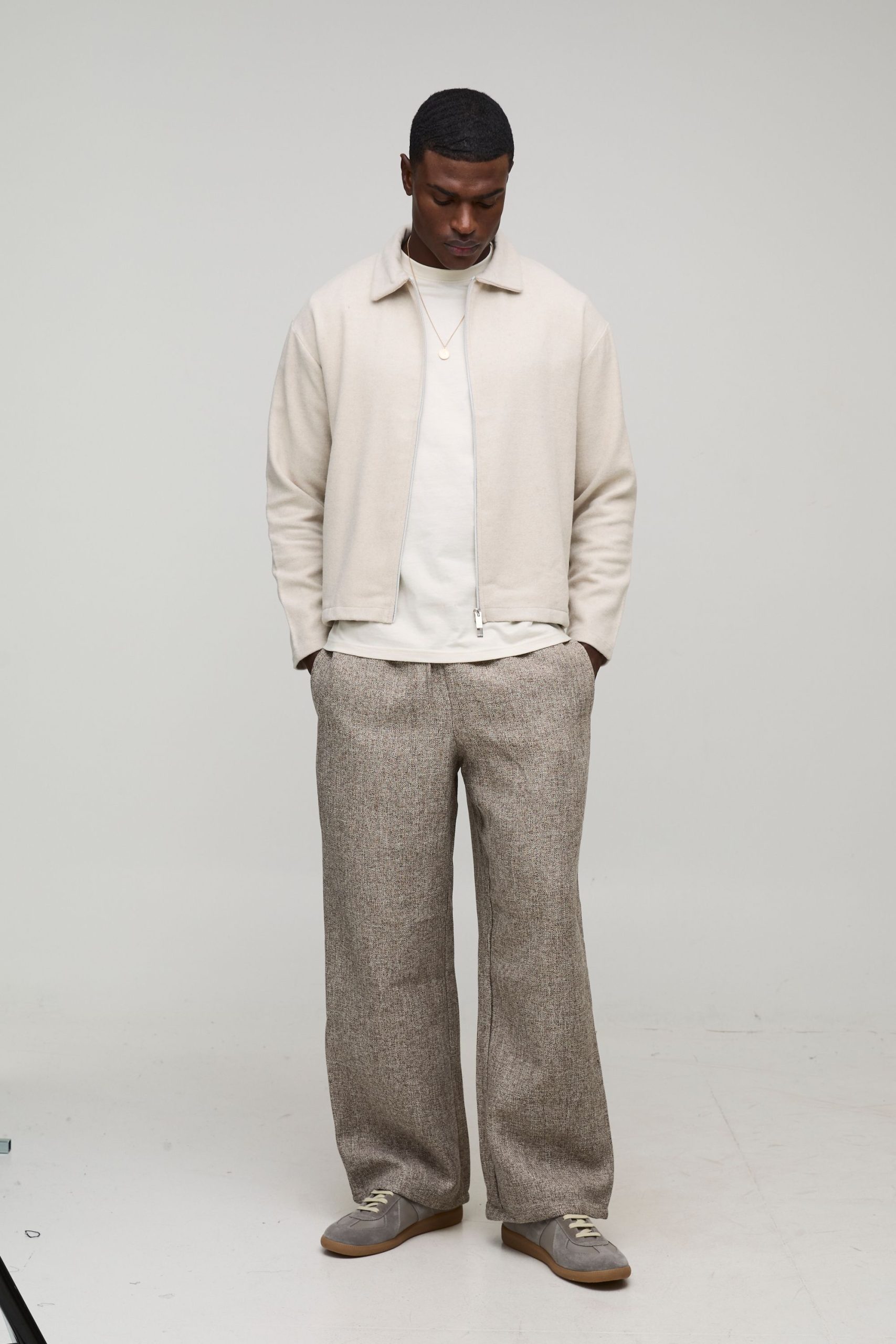 Elasticated Wide Leg Boucle Trousers - Image 4
