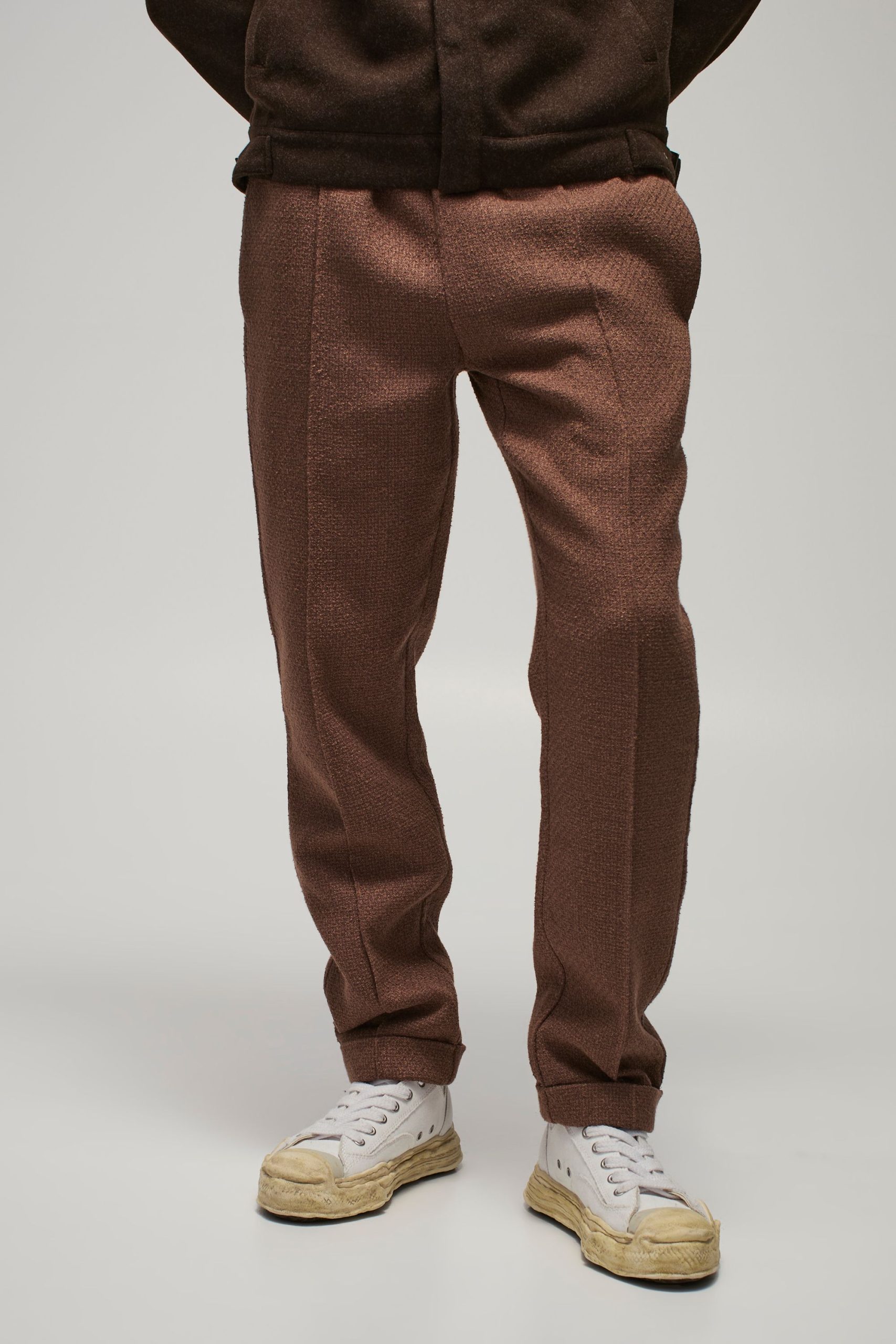 Elasticated Tapered Pintuck Turn Up Hem Trousers