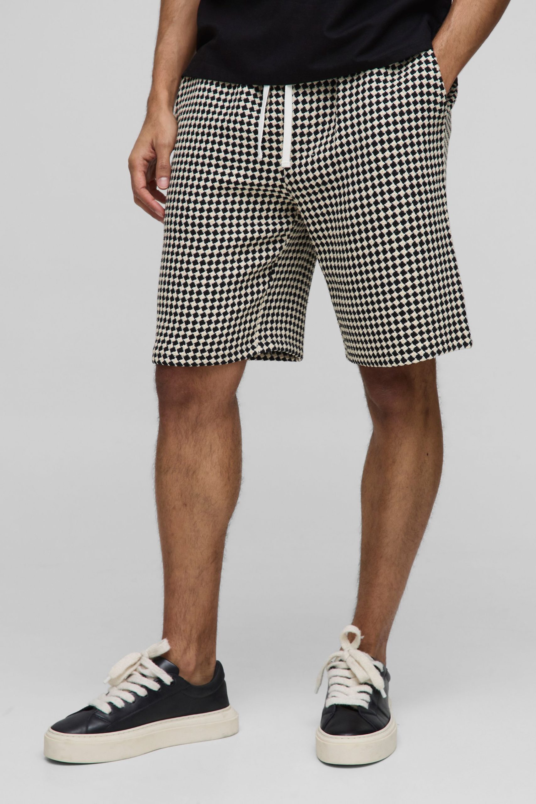 Elasticated Relaxed Fit Checkerboard Crochet Shorts