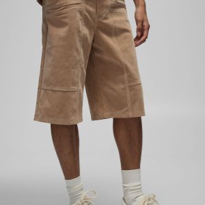 Baggy Long Length Heavyweight Suede Cargo Shorts
