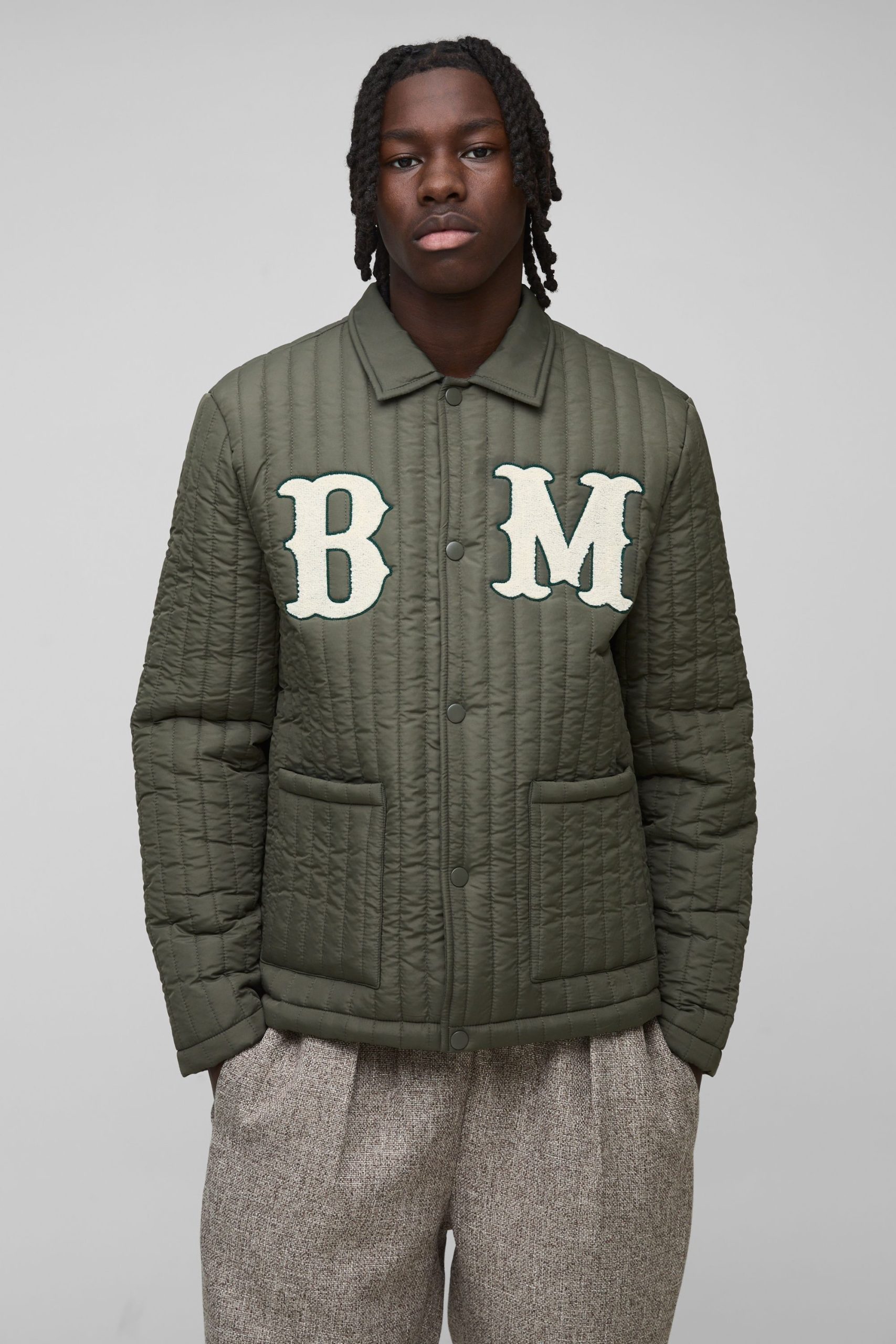Regular Fit Quilted Applique Harrington Jacket