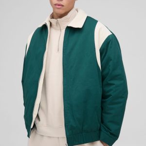 Oversized Contrast Cord Twill Collared Bomber Jacket