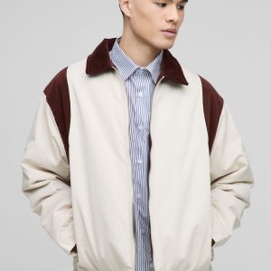 Oversized Contrast Cord Twill Collared Bomber Jacket