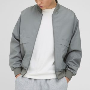 Oversized Boxy Seam Detail Nylon Bomber Jacket