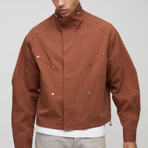 Oversized Boxy Twill Funnel Neck Cagoule Jacket