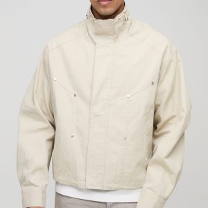 Oversized Boxy Twill Funnel Neck Cagoule Jacket