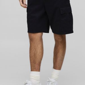 Elasticated Waist Black Slim Fit Cargo Shorts