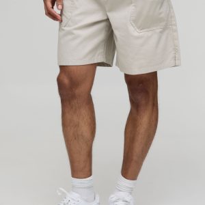 Elasticated Baggy Twill Split Hem Shorts