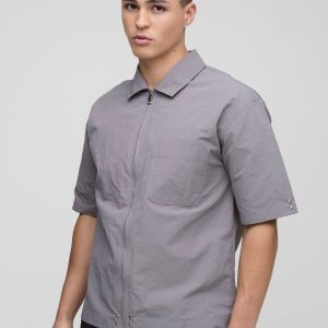 Oversized Half Sleeve Zip Up Crinkle Nylon Shirt