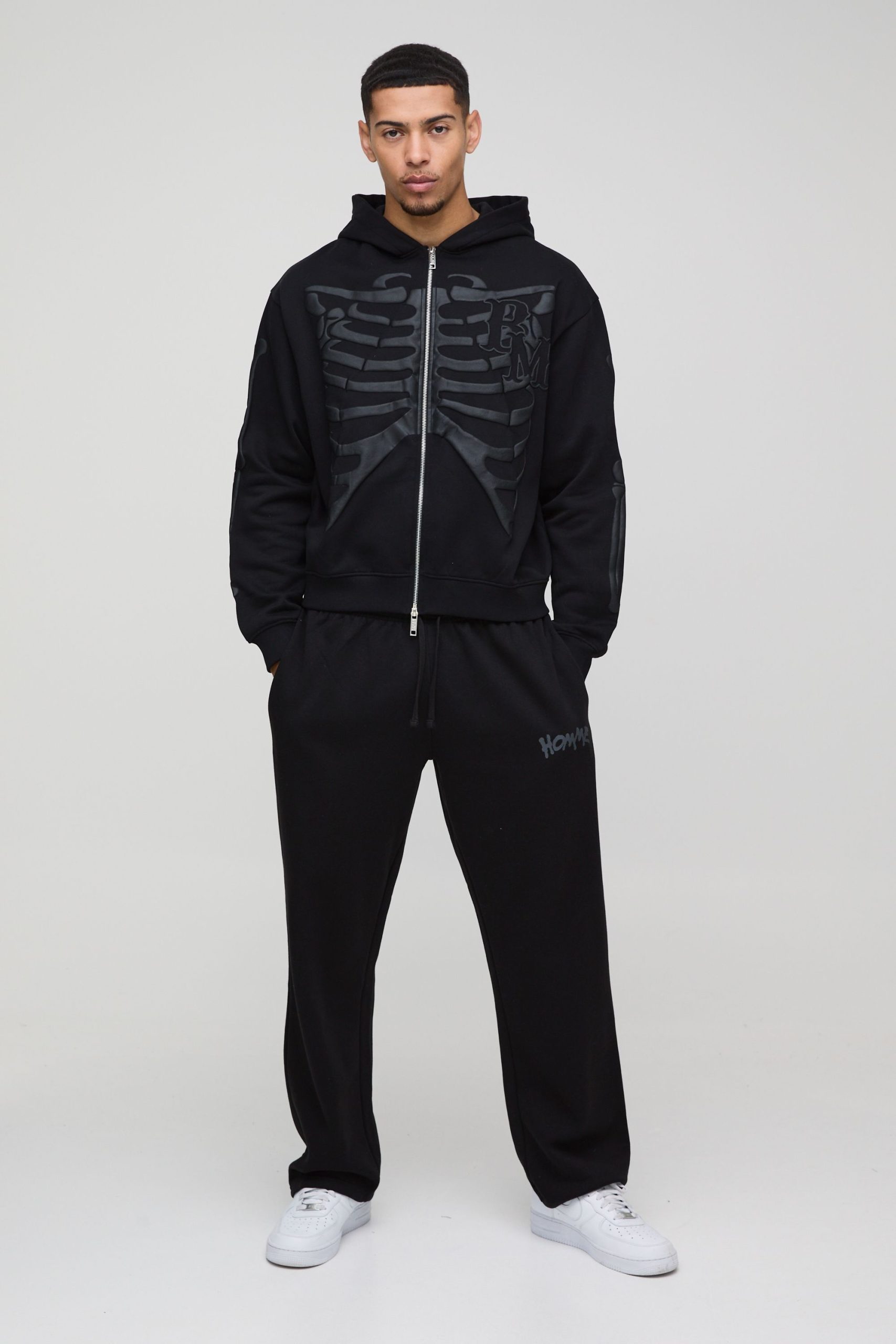 Oversized Skeleton Puff Print Zip Through Hoodie - Image 4