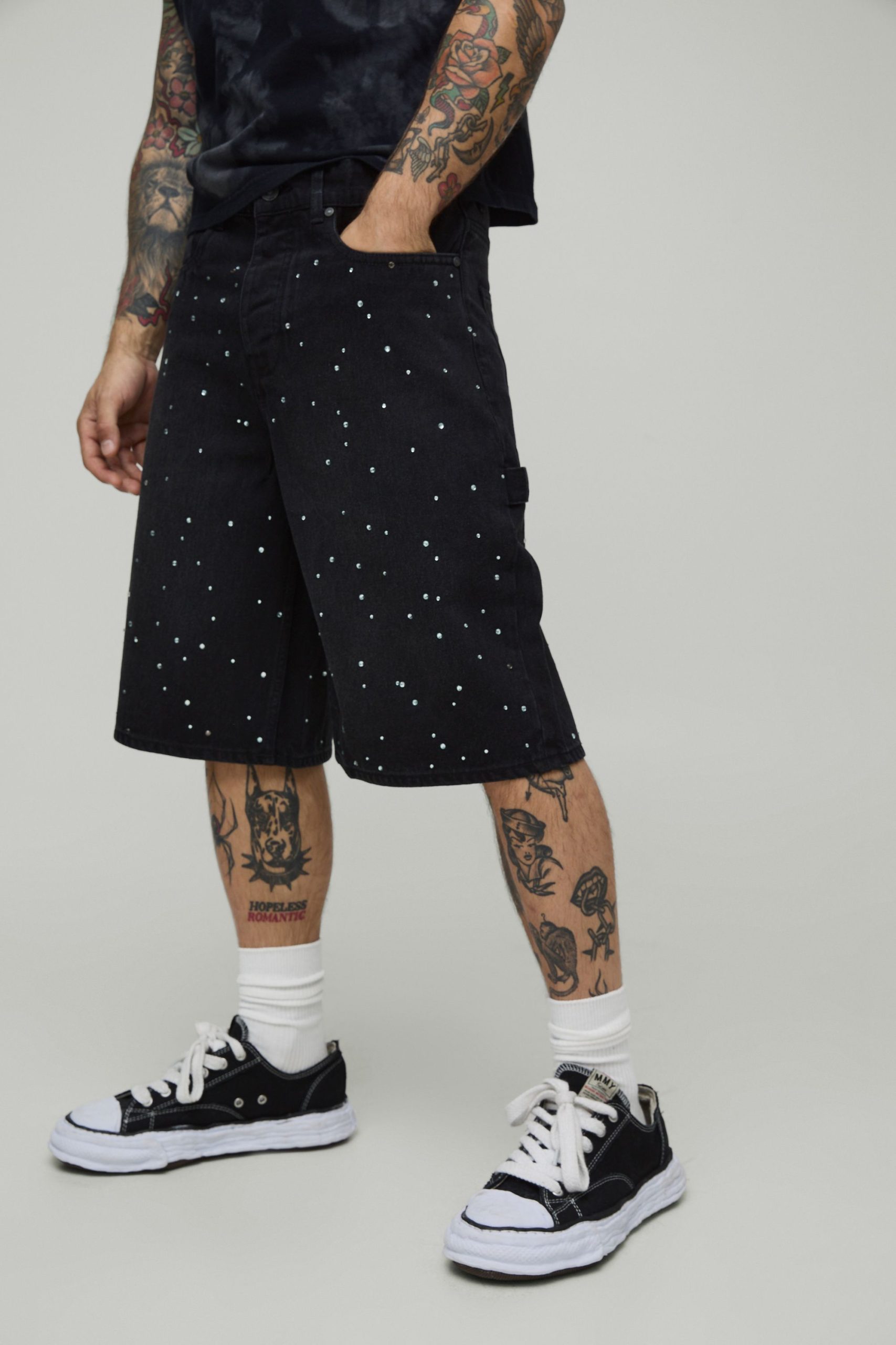 All Over Rhinestone Overdye Jorts