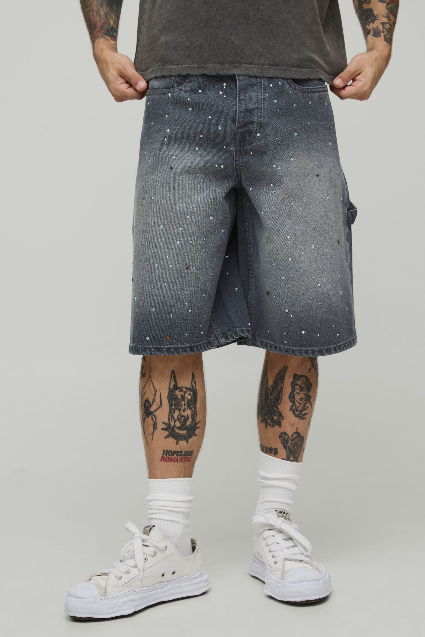 All Over Rhinestone Overdye Jorts