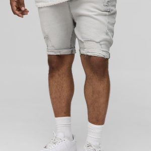 Plus Skinny Stretch Ripped Denim Shorts