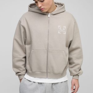Regular Paisley Back Print Zip Through Hoodie