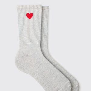 Heart Embroidered Half Terry Socks