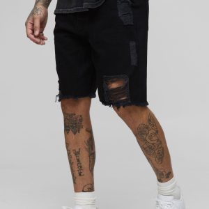 Tall Relaxed Ripped Gusset Denim Shorts