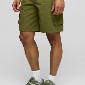 Fixed Waist Baggy Cargo Twill Shorts