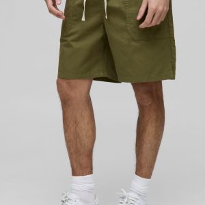 Elasticated Baggy Twill Split Hem Shorts
