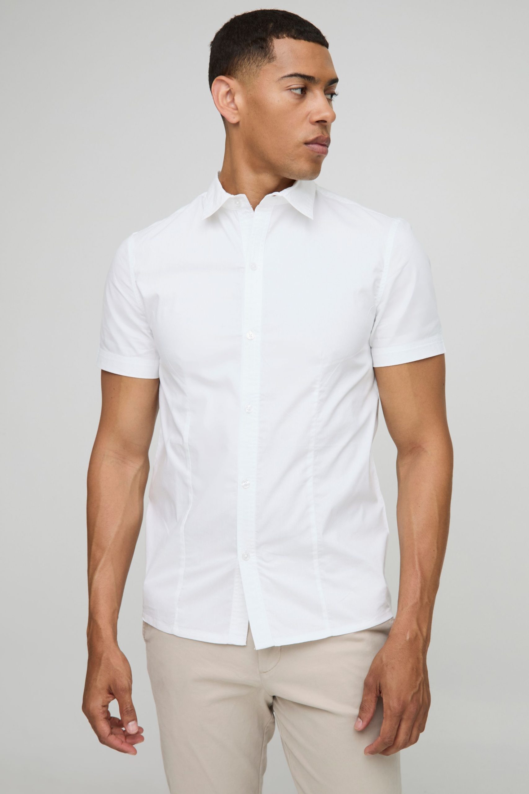 Slim Fit Basic Short Sleeve Collared