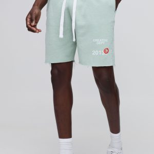Relaxed Fit Print Short Length Washed Shorts