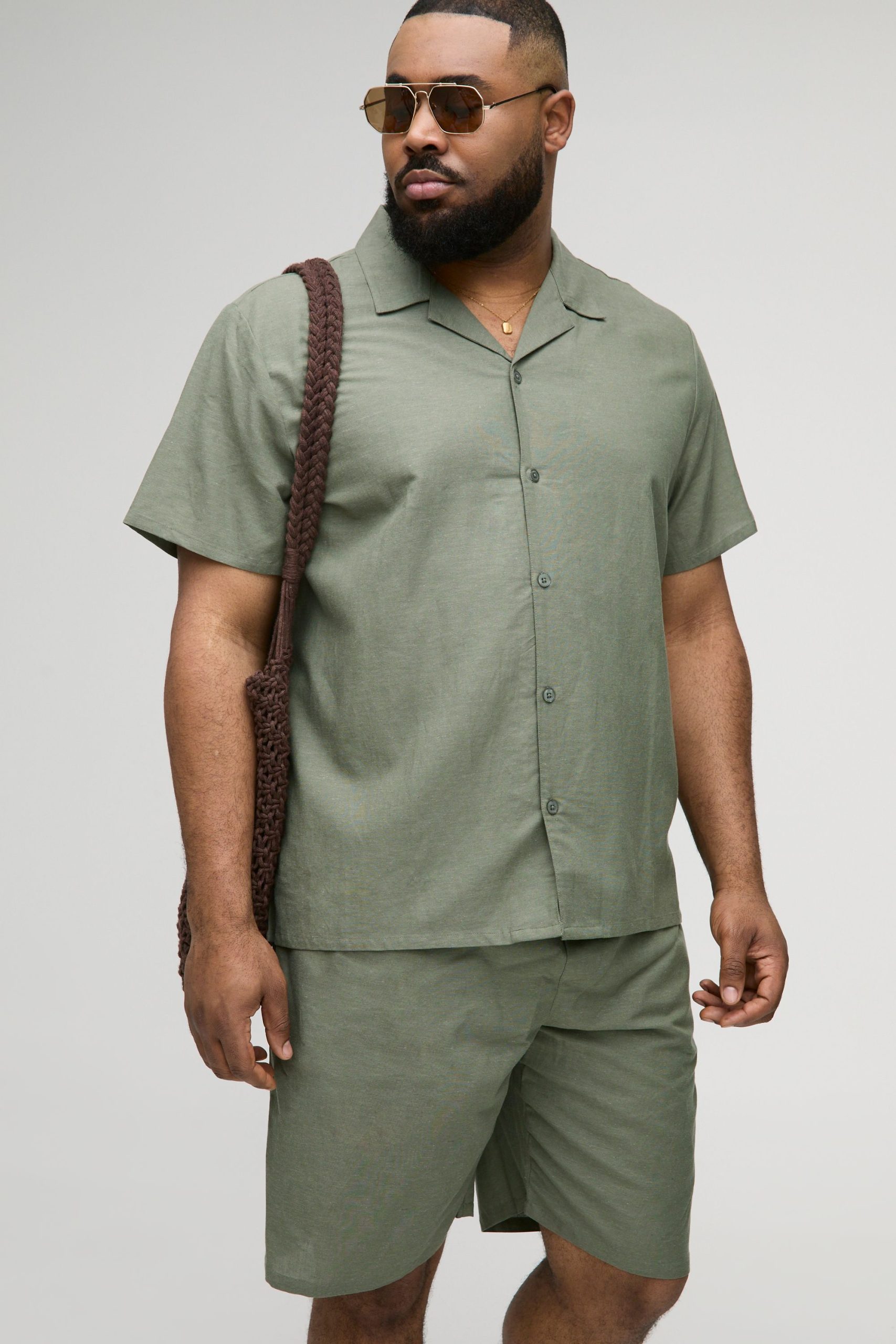 Plus Regular Linen Shirt & Short Set