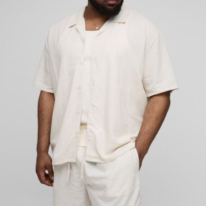 Plus Oversized Linen Look Shirt & Short Set